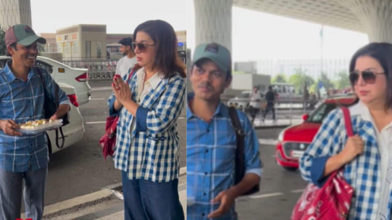 Farah Khan takes her cook dinner Dilip on his first worldwide flight; he distributes sweets to paparazzi at airport. Watch