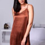 Zivame Satin Chic Polyester Short Length Nightdress - Brown